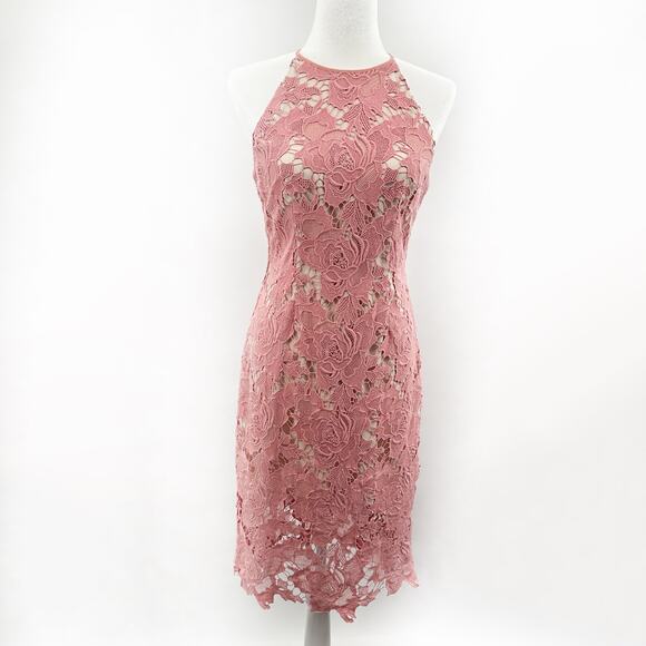 KEEPSAKE the Label Lonely Love Lace Overlay Halter Midi Dress in Rose Size S - Picture 2 of 14